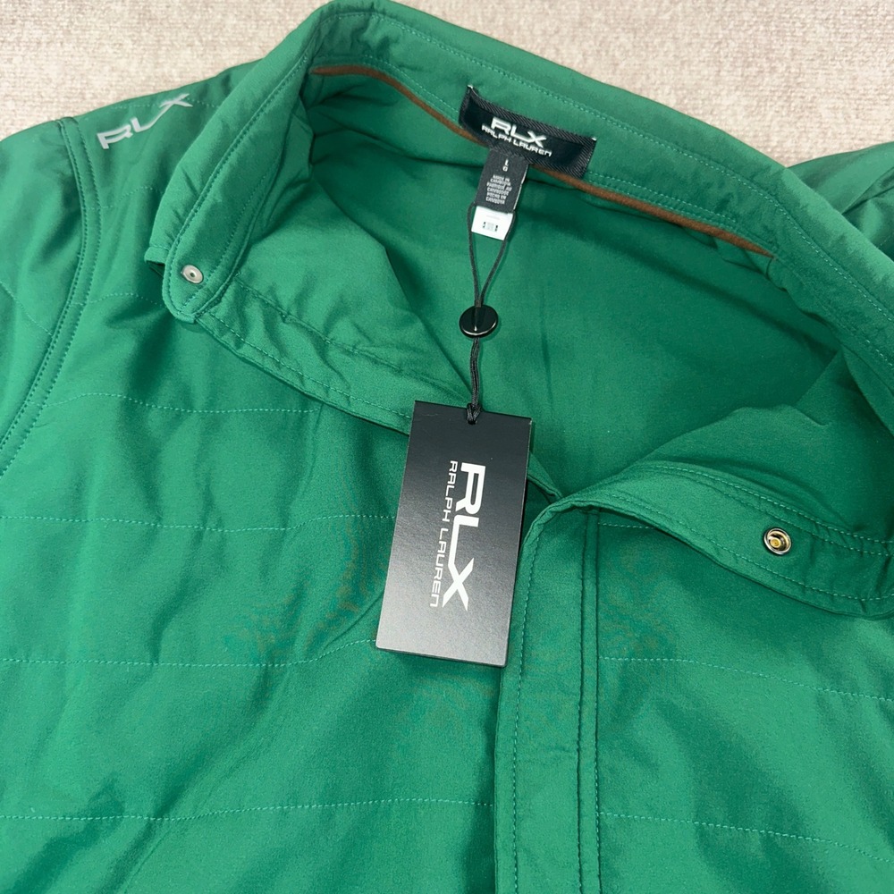 RLX Ralph Lauren Mens Quilted Shirt Jacket Green Snap Zip Front Golf Large NWT - Picture 6 of 11